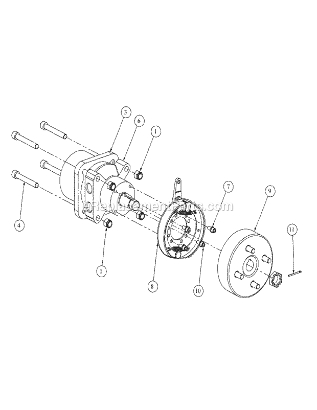 Brake Motor Mount And Hub Diagram and Parts List for M60-KW 53AB5GFX750 Cub Cadet Sprayer